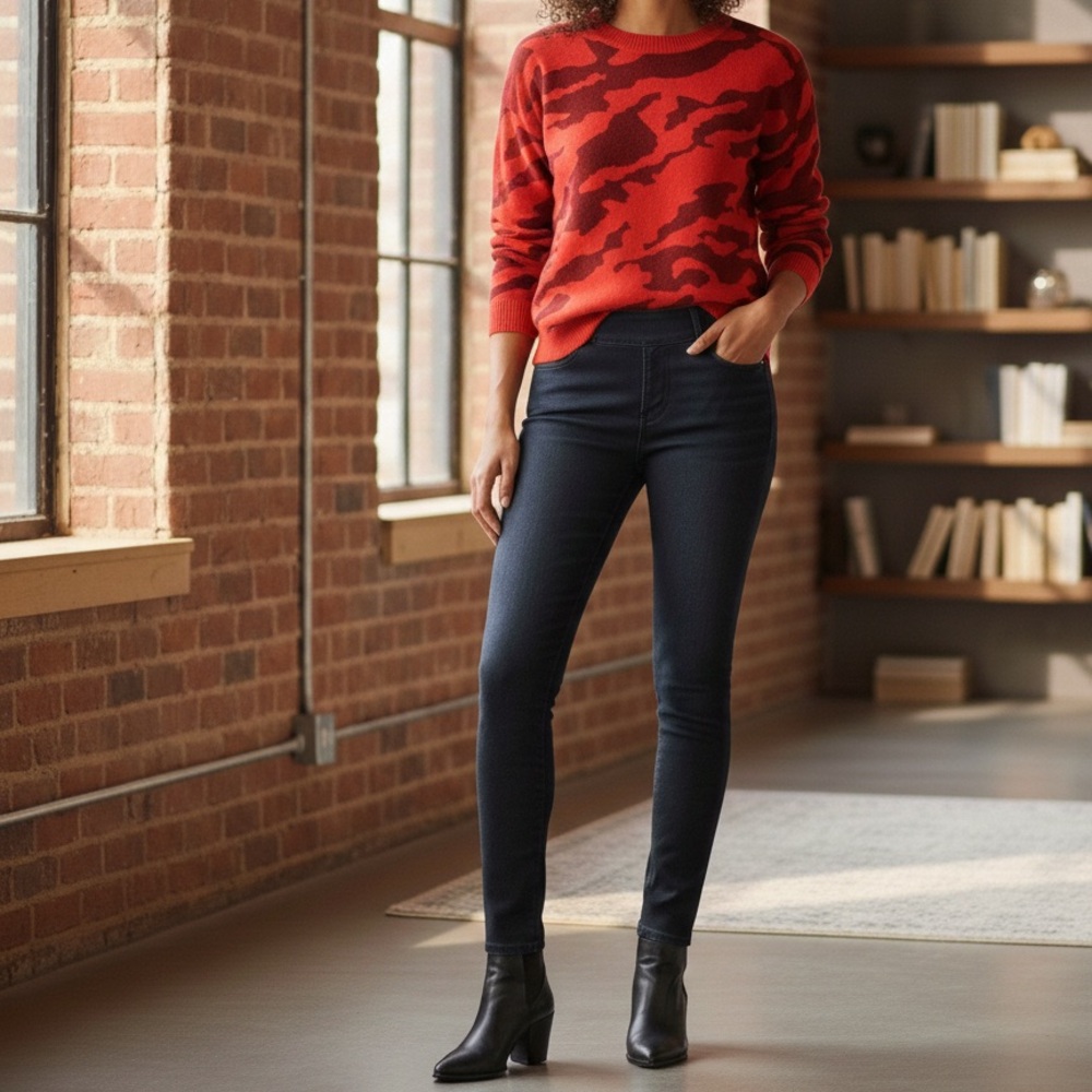 CAbi Red Patterned Crew Neck Sweater